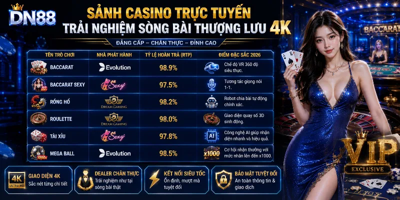 Sảnh Casino trực tuyến hiện đại với chất lượng hình ảnh 4K 